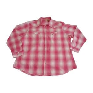 Wrangler Pearl Snap Shirt Women 3XL Pink Plaid Western Cowgirl Rodeo Long Sleeve